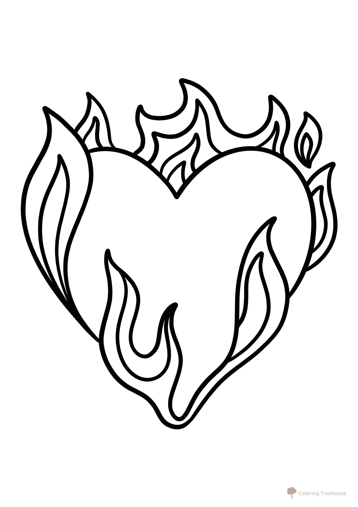 Flaming Heart Coloring Page free printable Valentine's Day Coloring Pages and Valentine Cards coloring page