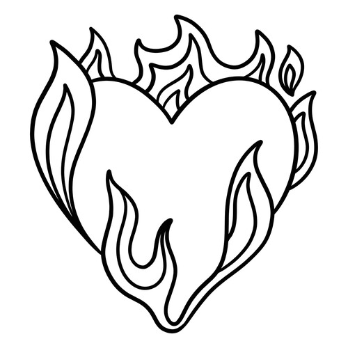 Flaming Heart Coloring Page free printable Valentine's Day Coloring Pages and Valentine Cards coloring page