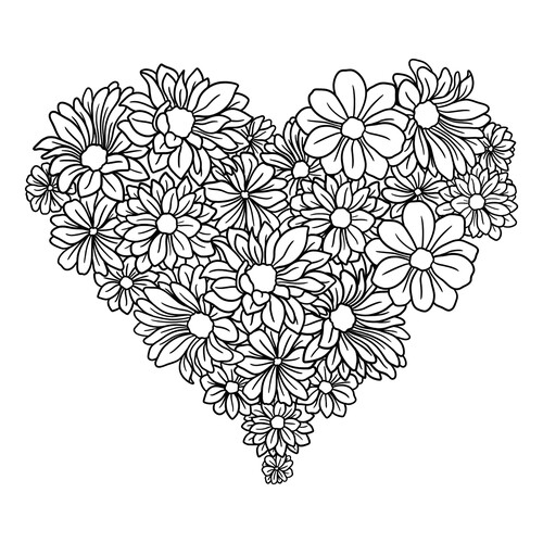 Página para colorear: Corazón hecho de flores dibujo para colorear gratis de Hojas para colorear del Día de San Valentín (14 de febrero)