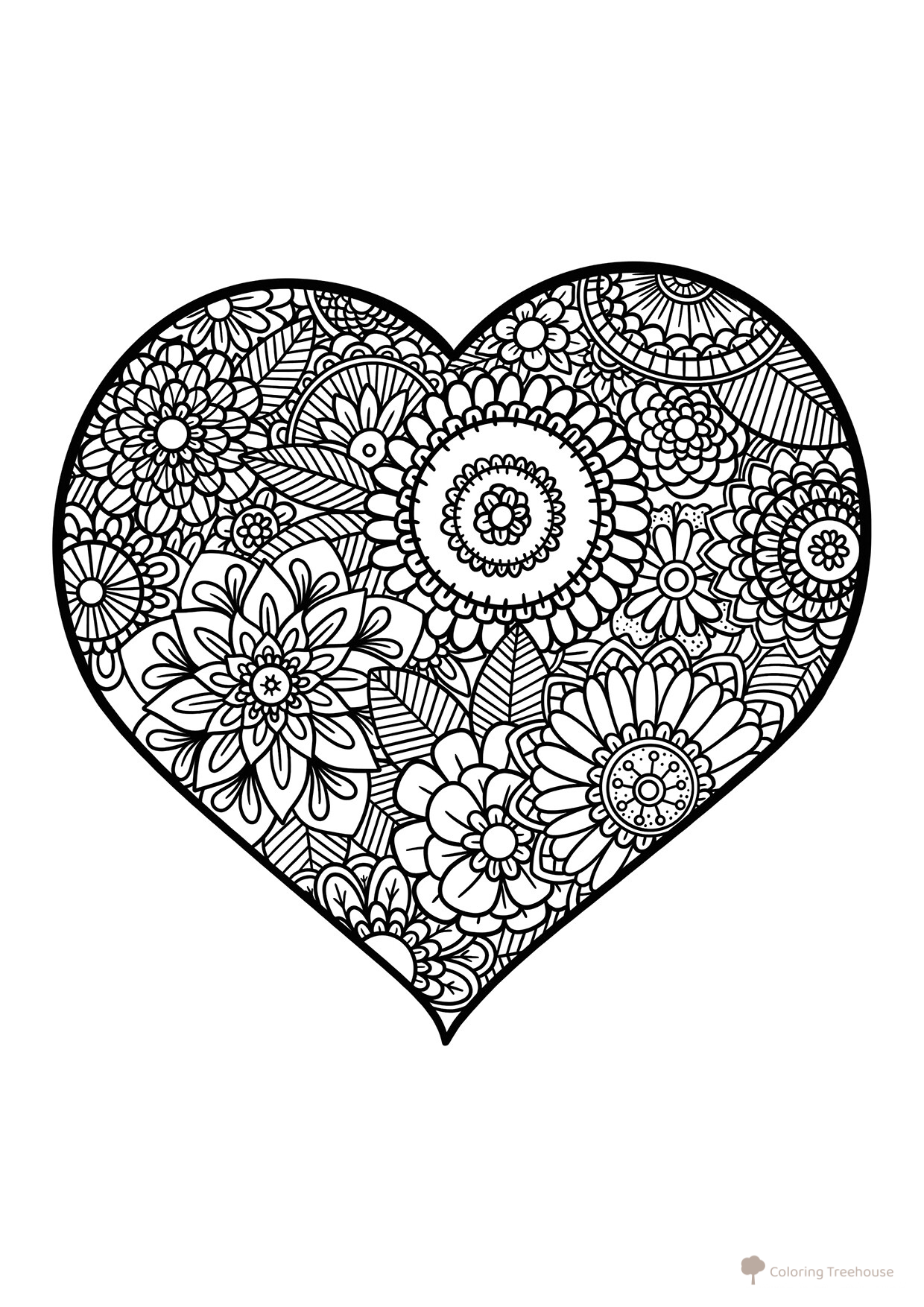 Página para colorear: Corazón con diseño floral dibujo para colorear gratis de Hojas para colorear del Día de San Valentín (14 de febrero)