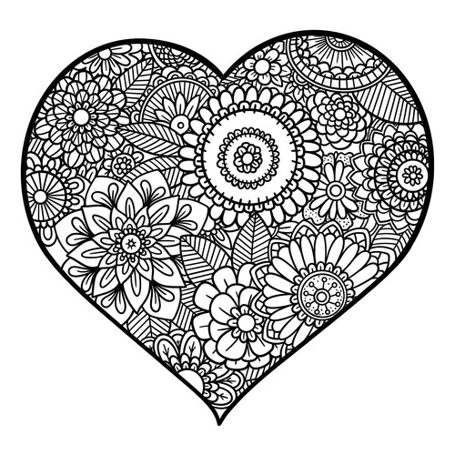 Página para colorear: Corazón con diseño floral dibujo para colorear gratis de Hojas para colorear del Día de San Valentín (14 de febrero)