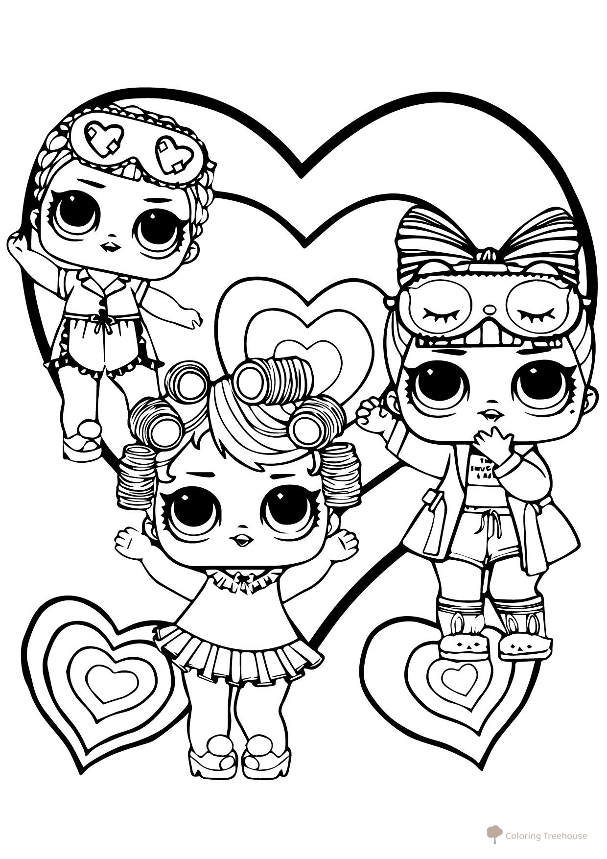 Valentine's Day LOL Dolls Coloring Page free printable Valentine's Day Coloring Pages and Valentine Cards coloring page