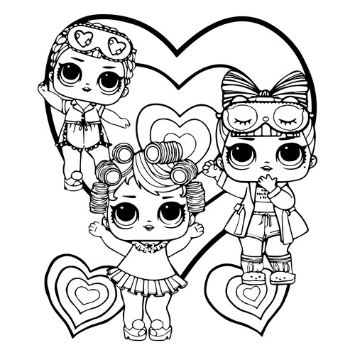 Valentine's Day LOL Dolls Coloring Page free printable Valentine's Day Coloring Pages and Valentine Cards coloring page