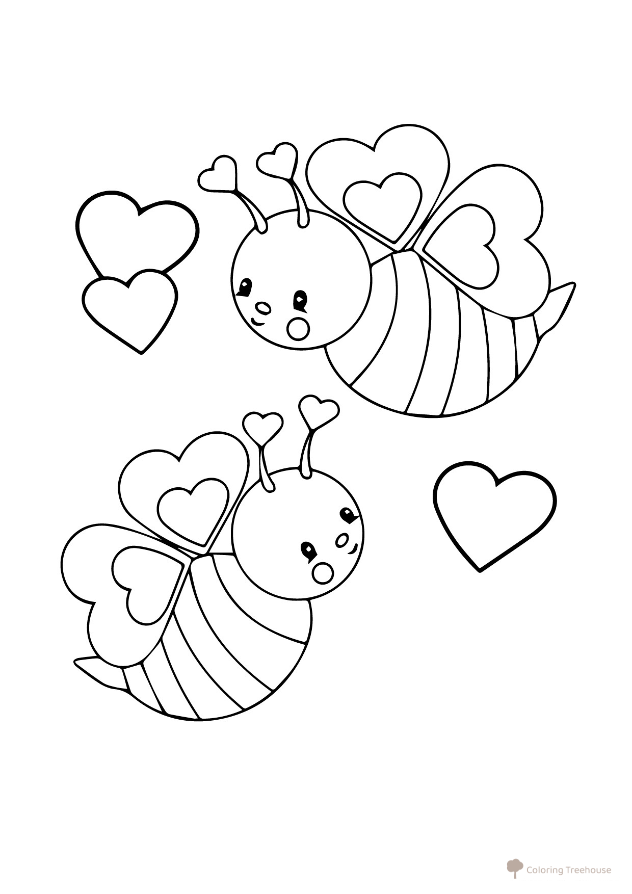 Página para colorear: Tarjeta de San Valentín con abejas dibujo para colorear gratis de Hojas para colorear del Día de San Valentín (14 de febrero)