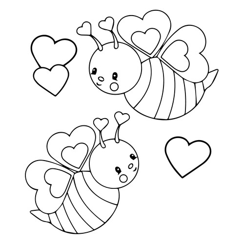 Página para colorear: Tarjeta de San Valentín con abejas dibujo para colorear gratis de Hojas para colorear del Día de San Valentín (14 de febrero)