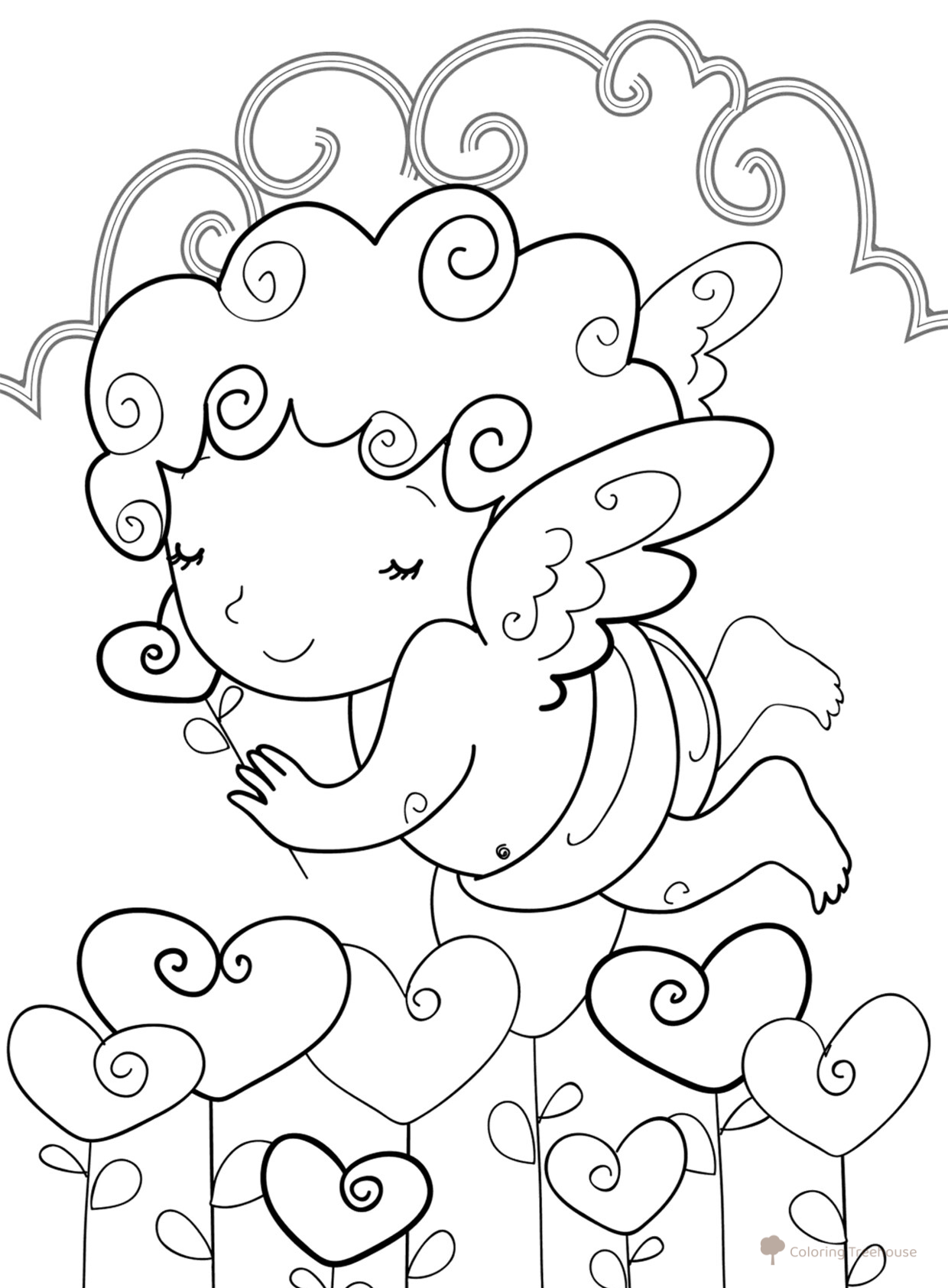 Valentine's Day Card Coloring Page with Little Angel free printable Valentine's Day Coloring Pages and Valentine Cards coloring page