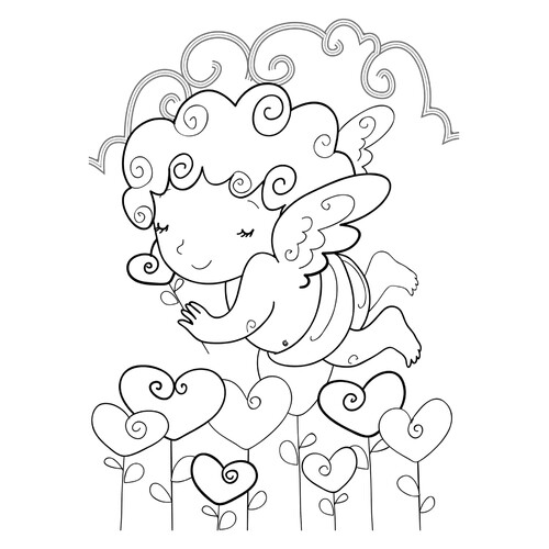 Valentine's Day Card Coloring Page with Little Angel free printable Valentine's Day Coloring Pages and Valentine Cards coloring page