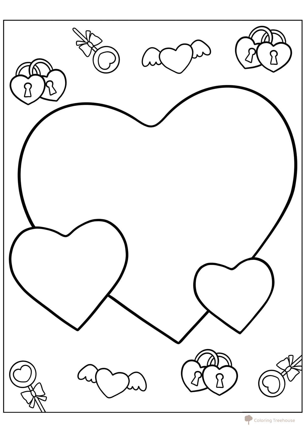 Valentine's Day Coloring Page — Three Hearts free printable Valentine's Day Coloring Pages and Valentine Cards coloring page