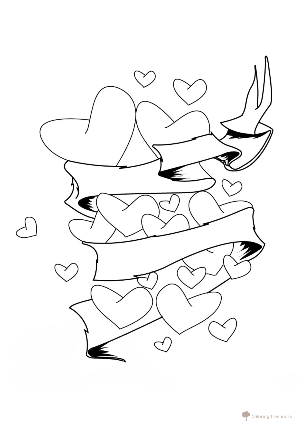 Libro para colorear 'Vórtice de corazones' dibujo para colorear gratis de Hojas para colorear del Día de San Valentín (14 de febrero)