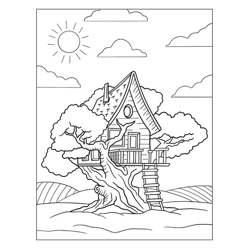 Página para colorear: Gran casa en el árbol dibujo para colorear gratis de Páginas para colorear de árboles
