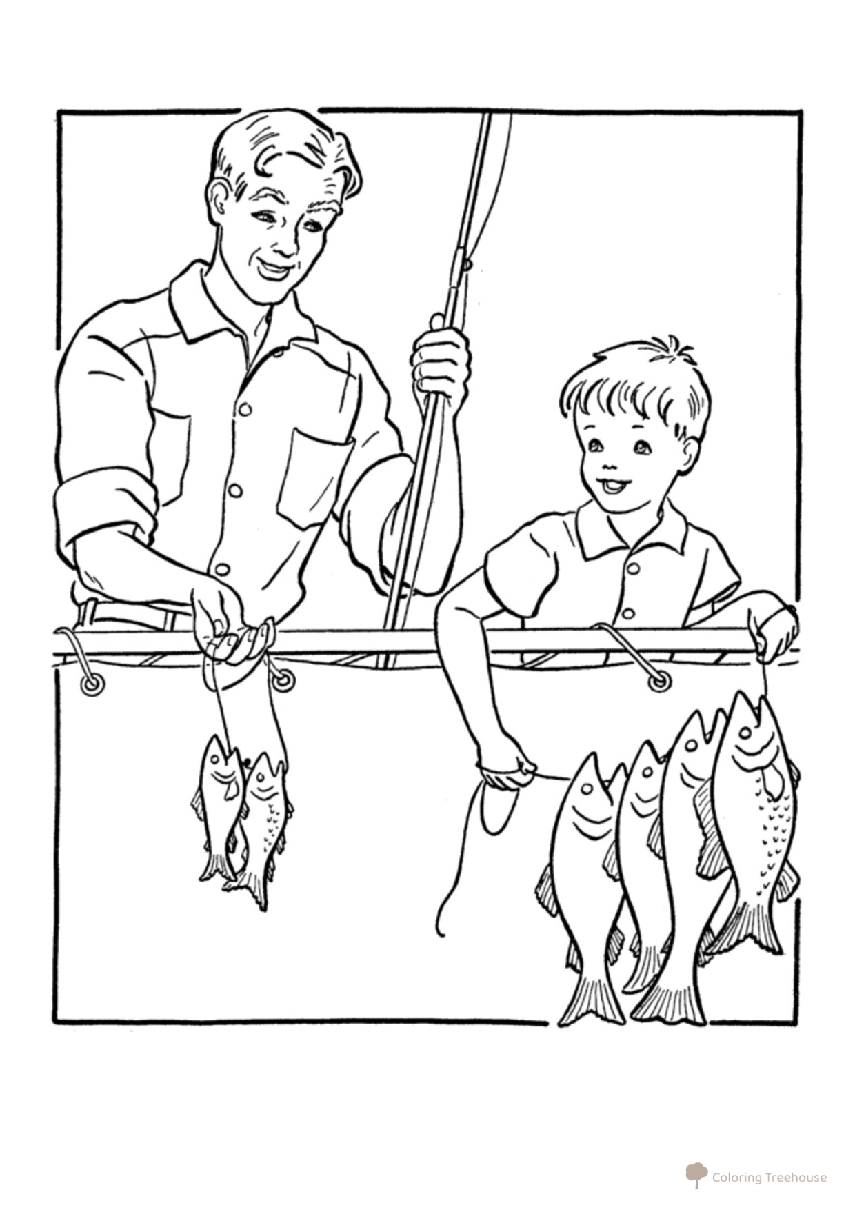 Página para colorear: Papá y su hijo pescando - 23 de febrero dibujo para colorear gratis de Páginas para colorear 23 de febrero