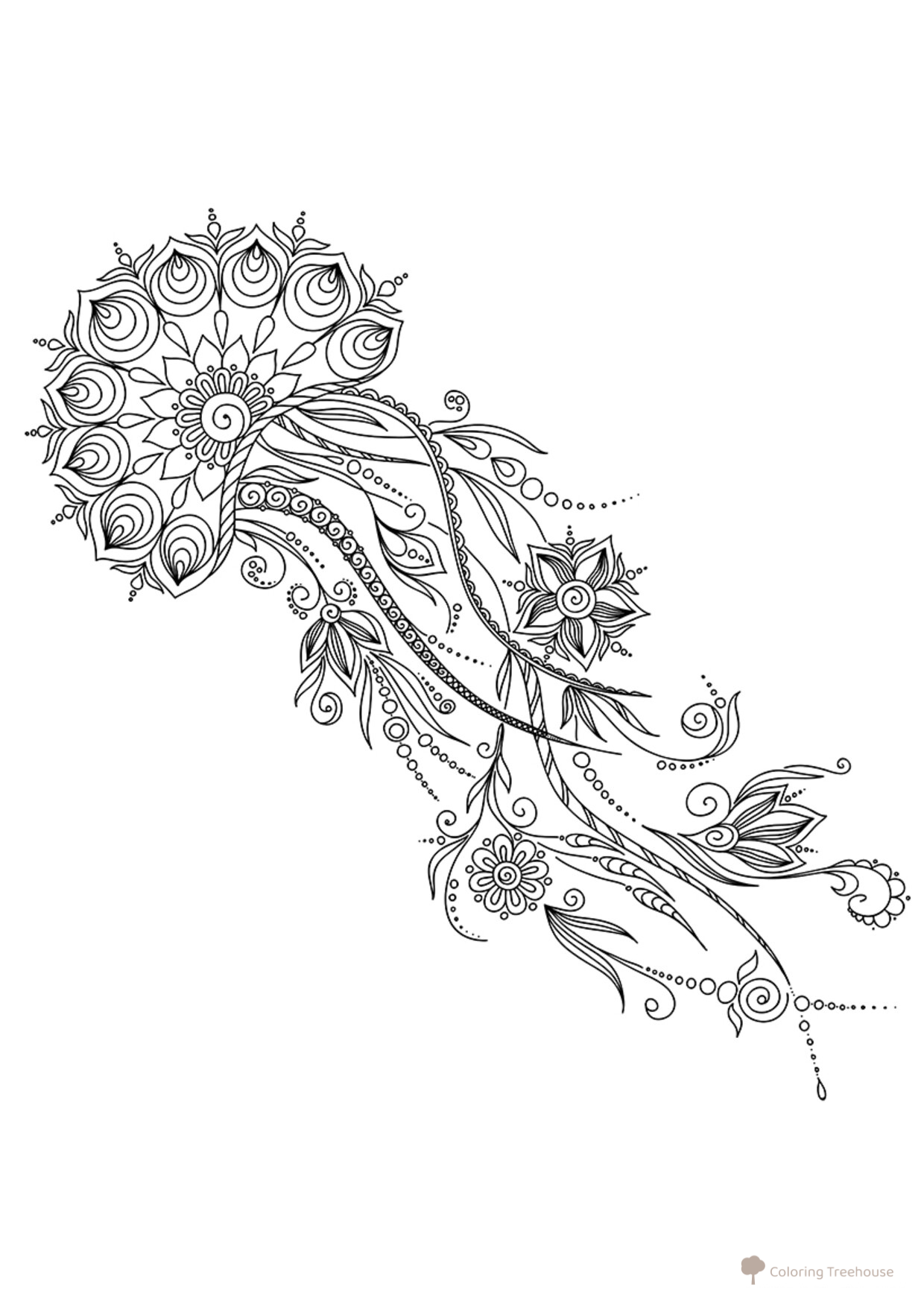 Lámina para colorear: Medusa mágica dibujo para colorear gratis de Complejas y bellas hojas para colorear de animales, aves, peces e insectos