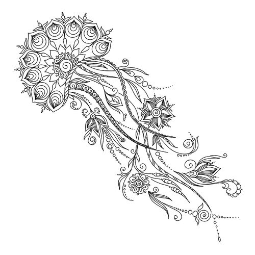 Lámina para colorear: Medusa mágica dibujo para colorear gratis de Complejas y bellas hojas para colorear de animales, aves, peces e insectos