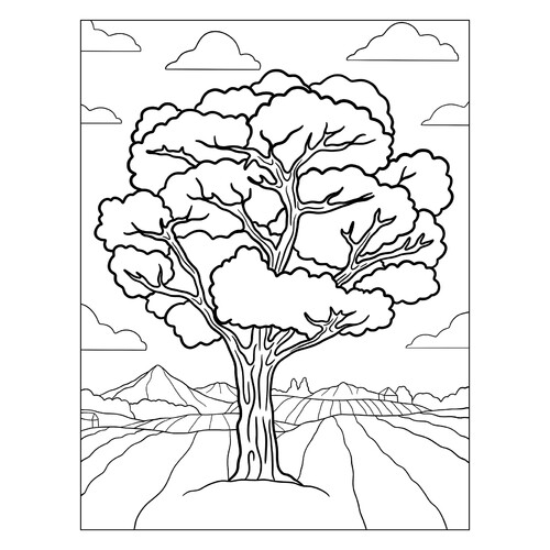 Página para colorear: Árbol en el campo dibujo para colorear gratis de Páginas para colorear de árboles