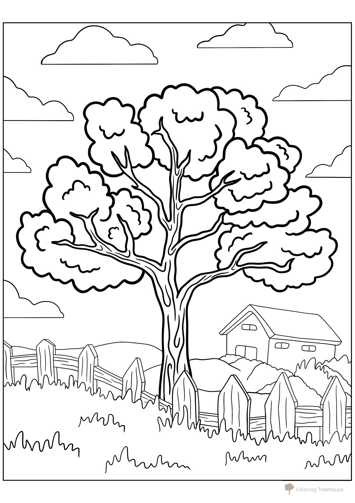Tree in the Garden Coloring Page free printable Tree Coloring Pages coloring page