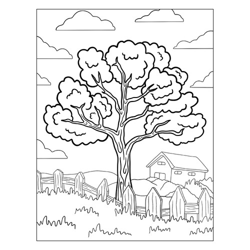 Tree in the Garden Coloring Page free printable Tree Coloring Pages coloring page
