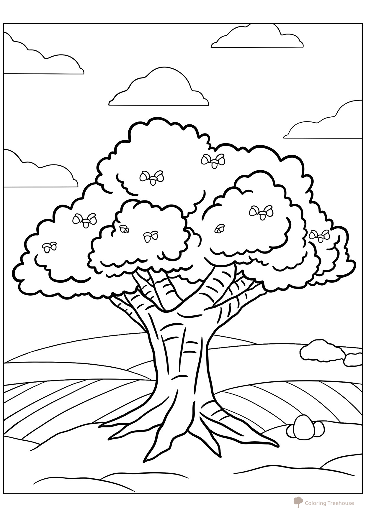Printable Oak Tree Coloring Page with Acorns free printable Tree Coloring Pages coloring page