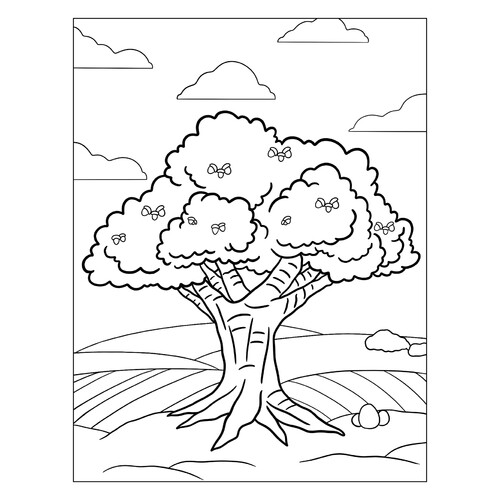 Printable Oak Tree Coloring Page with Acorns free printable Tree Coloring Pages coloring page