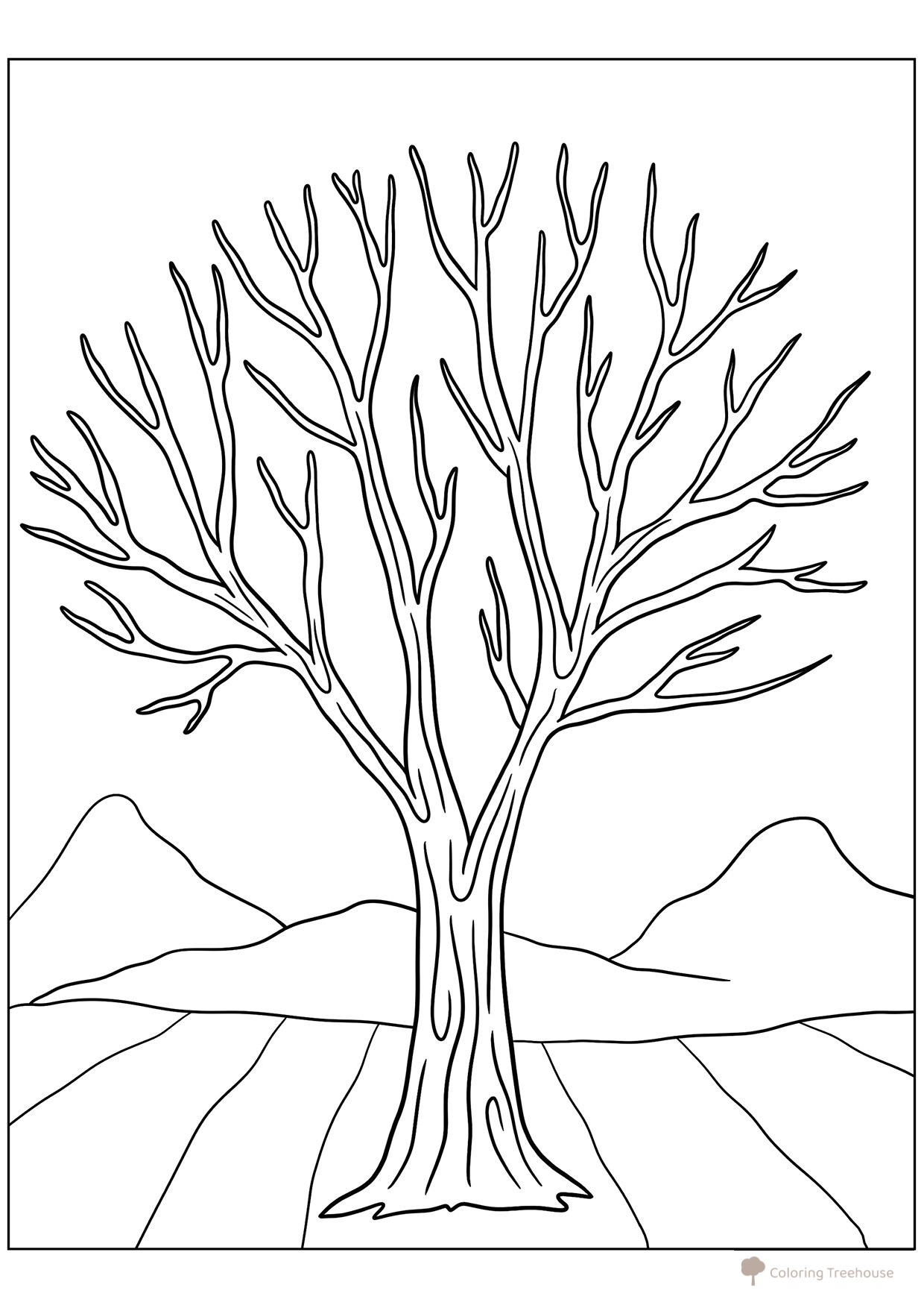 Bare Tree in Winter Coloring Page free printable Tree Coloring Pages coloring page