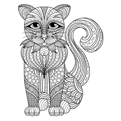 填色页:禅绕风格猫咪 免费可打印复杂精美的动物、鸟类、鱼类与昆虫填色页涂色页