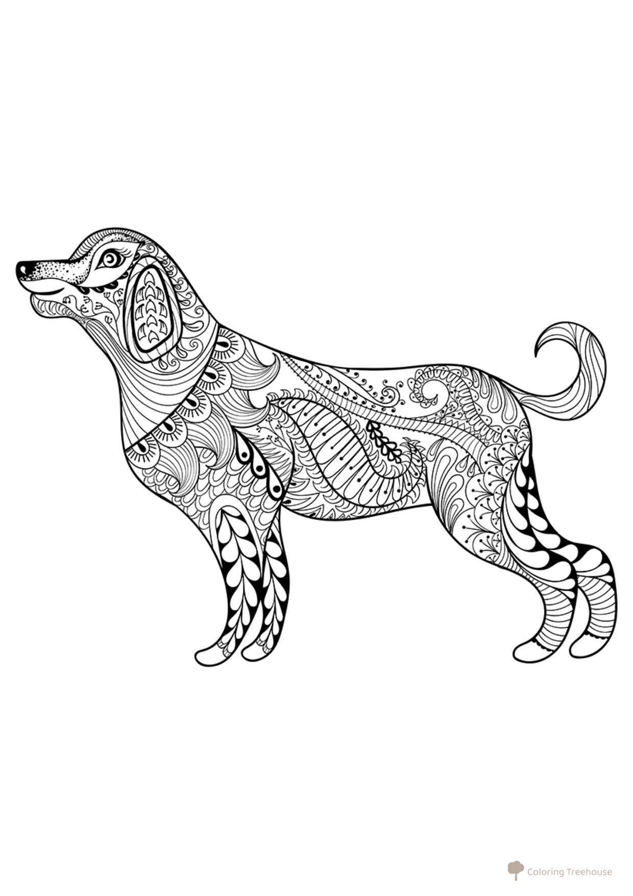 Zentangle Dog Coloring Page free printable Advanced Animal, Bird, Fish, and Insect Coloring Pages coloring page