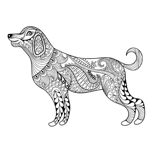 可填色艺术(Zentangle)——狗狗填色页 免费可打印复杂精美的动物、鸟类、鱼类与昆虫填色页涂色页