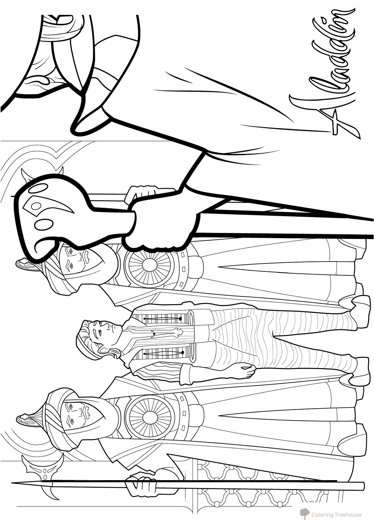 Aladdin and the Guard Coloring Page free printable Aladdin 2019 Coloring Pages coloring page