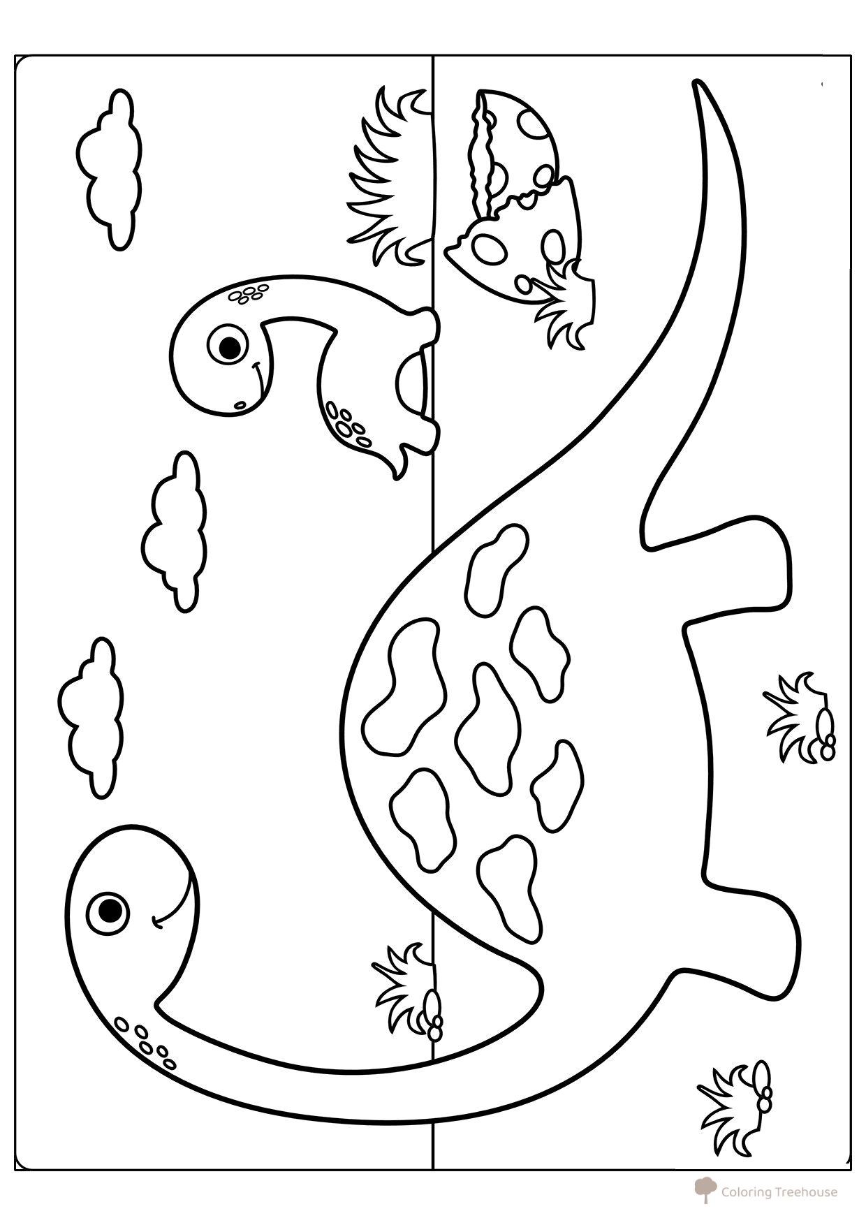 Dinosaurio mamá y su cría - página para colorear dibujo para colorear gratis de Dinosaur Coloring Pages