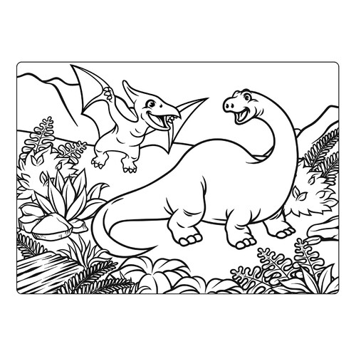 Dinosaurs in the Ferns Coloring Page free printable Dinosaur Coloring Pages coloring page