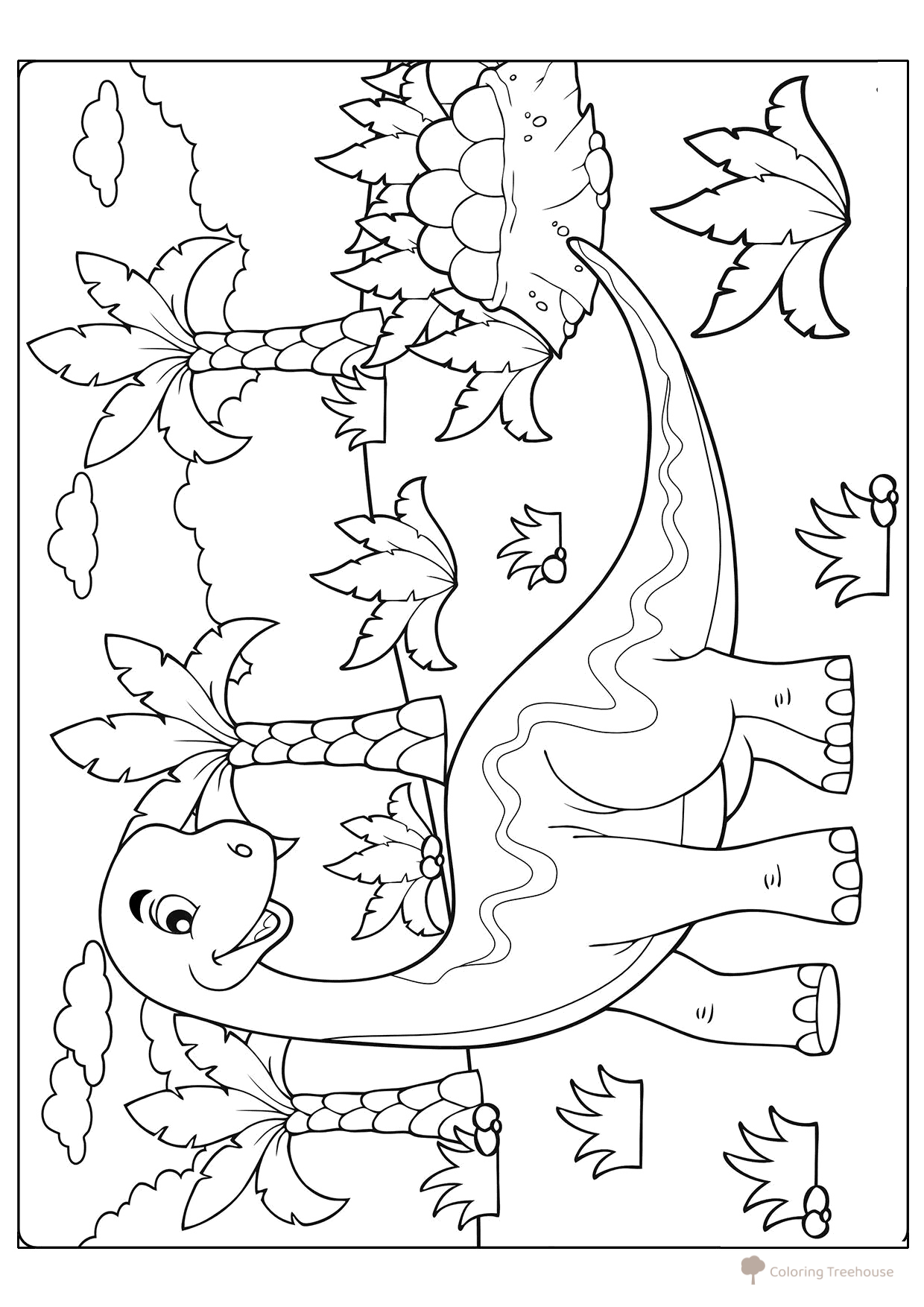 Página para colorear: Gran dinosaurio de dibujos animados con huevos dibujo para colorear gratis de Dinosaur Coloring Pages
