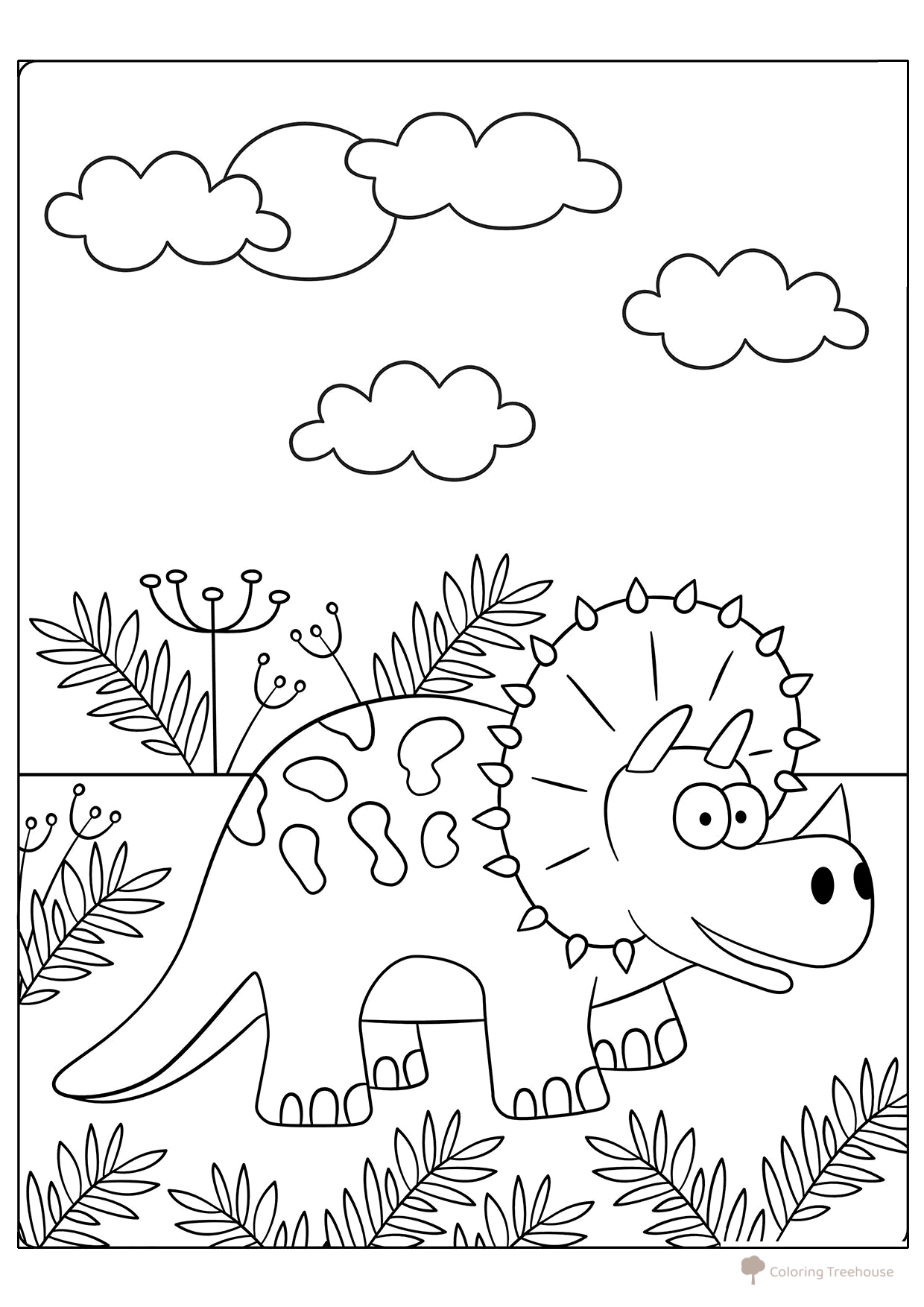 Página para colorear: Triceratops de dibujos animados dibujo para colorear gratis de Dinosaur Coloring Pages