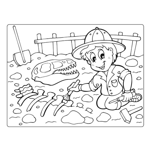 Paleontologist Digging Up Dinosaur Coloring Page free printable Dinosaur Coloring Pages coloring page