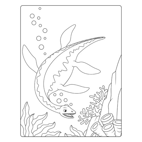 Plesiosaur Swimming Underwater Coloring Page free printable Dinosaur Coloring Pages coloring page