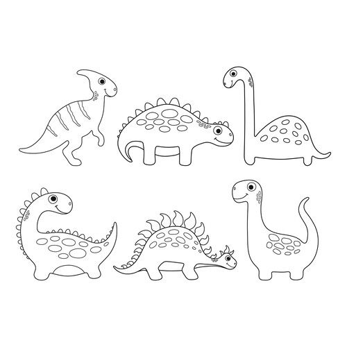 Six Cute Dinosaurs Coloring Page free printable Dinosaur Coloring Pages coloring page