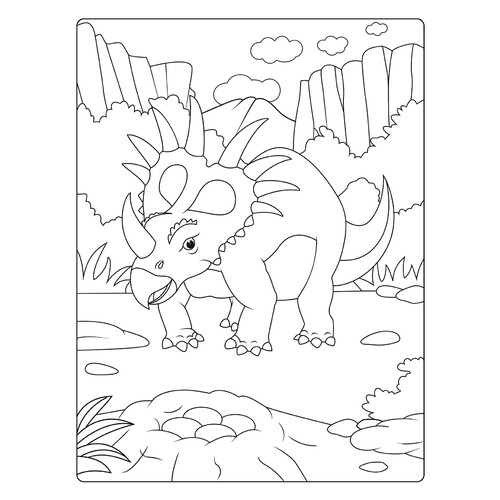 Styracosaurus Coloring Page: Dinosaur by a Nest with Eggs free printable Dinosaur Coloring Pages coloring page