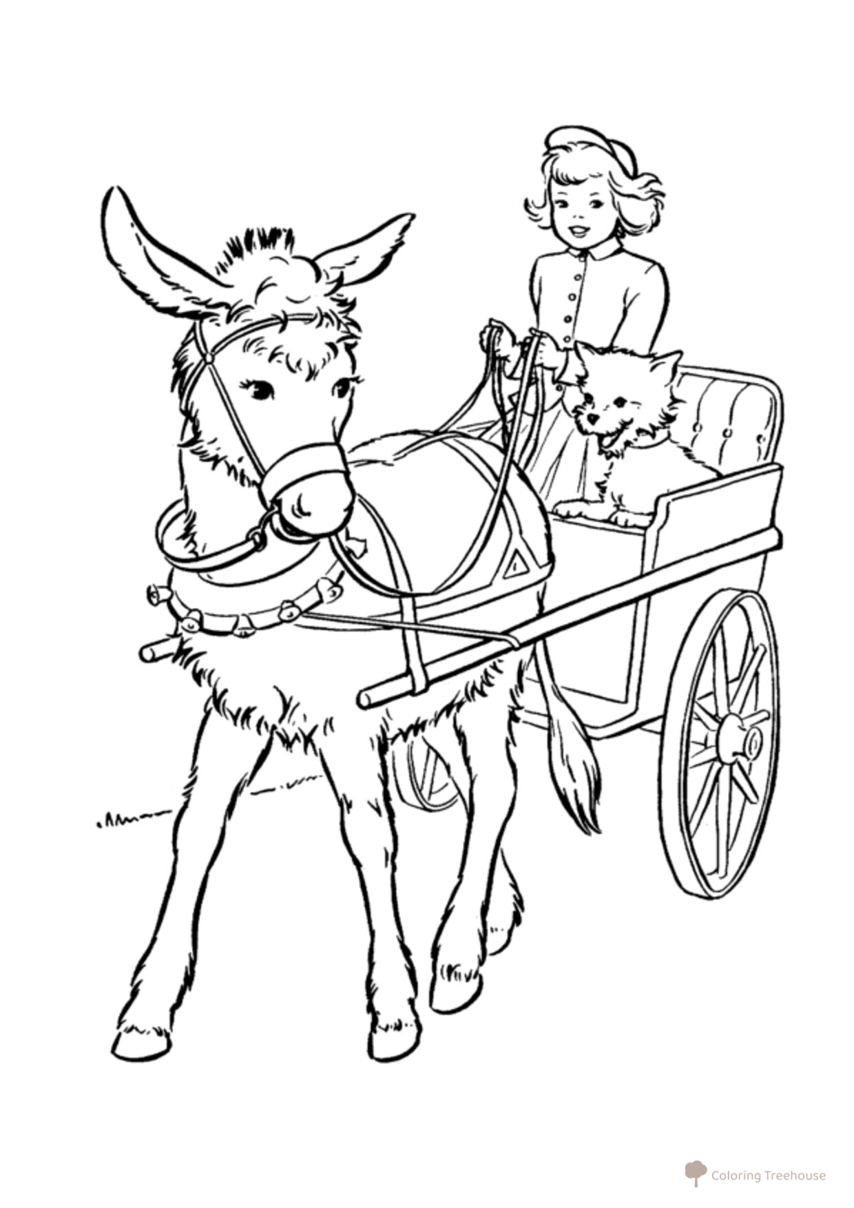 Página para colorear: Burro con carreta dibujo para colorear gratis de Páginas para colorear de animales domésticos