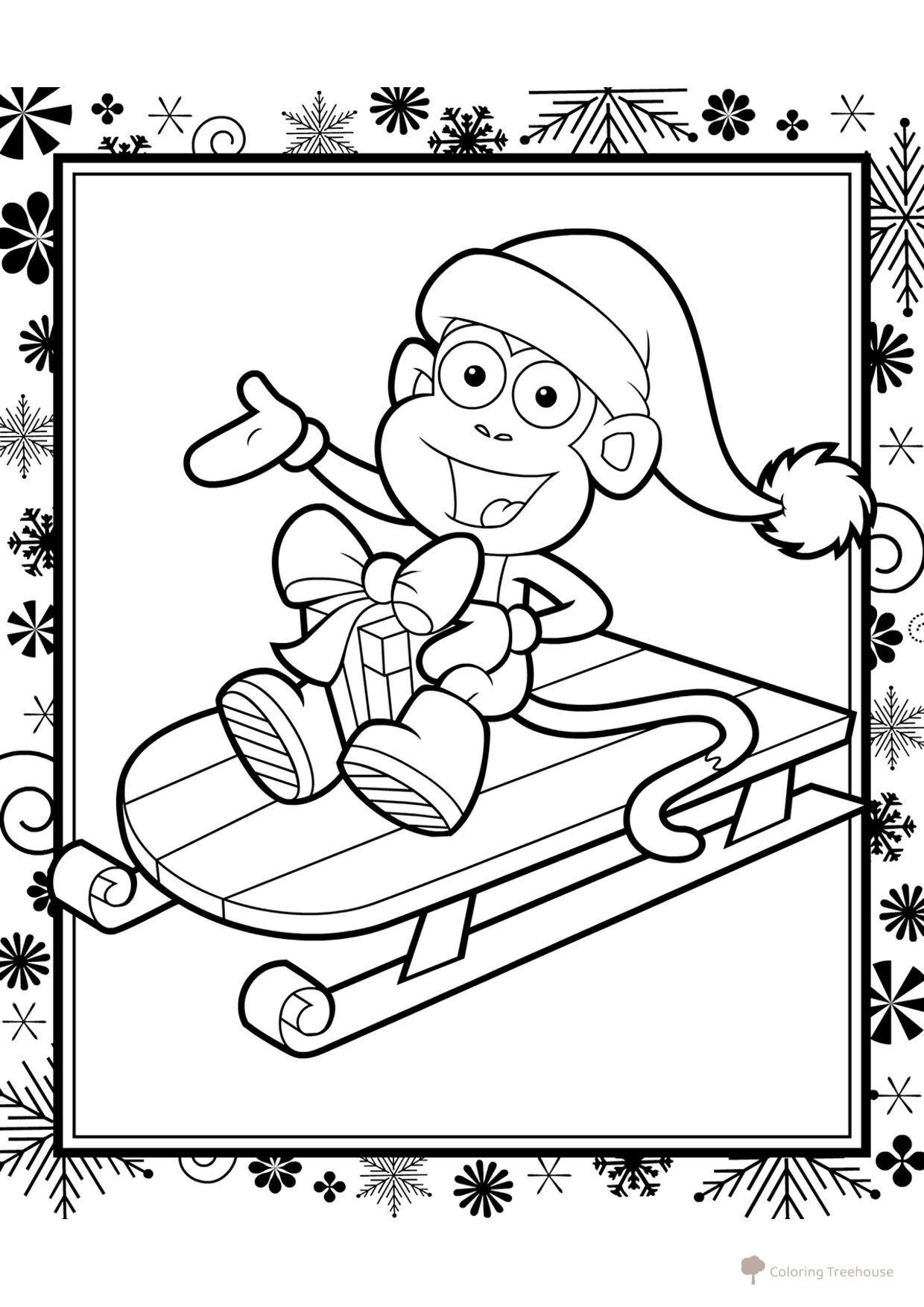 Bashmachok on a Sled Coloring Page free printable Dora the Explorer Coloring Pages coloring page