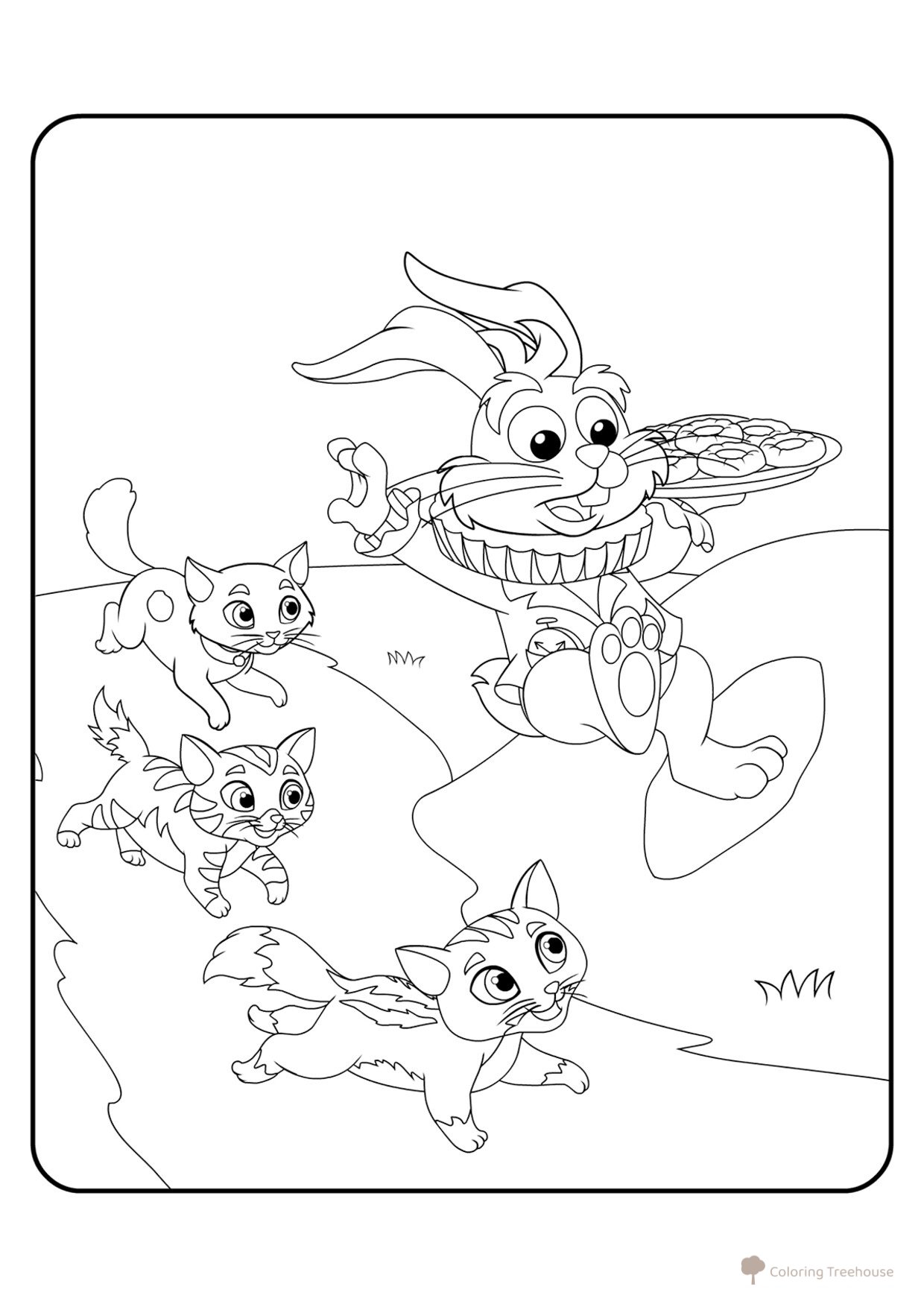 White Rabbit and Kittens Coloring Page free printable Dora the Explorer Coloring Pages coloring page