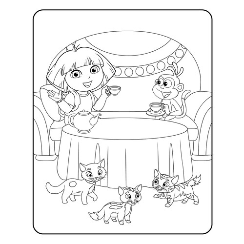 Dasha the Explorer Tea Party Coloring Page free printable Dora the Explorer Coloring Pages coloring page
