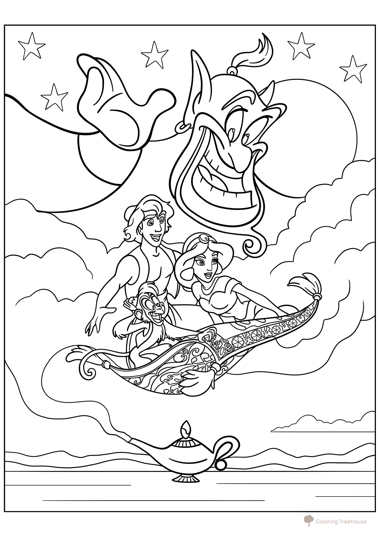 Aladdin Cartoon Characters Coloring Page free printable Aladdin and Jasmine Coloring Pages coloring page