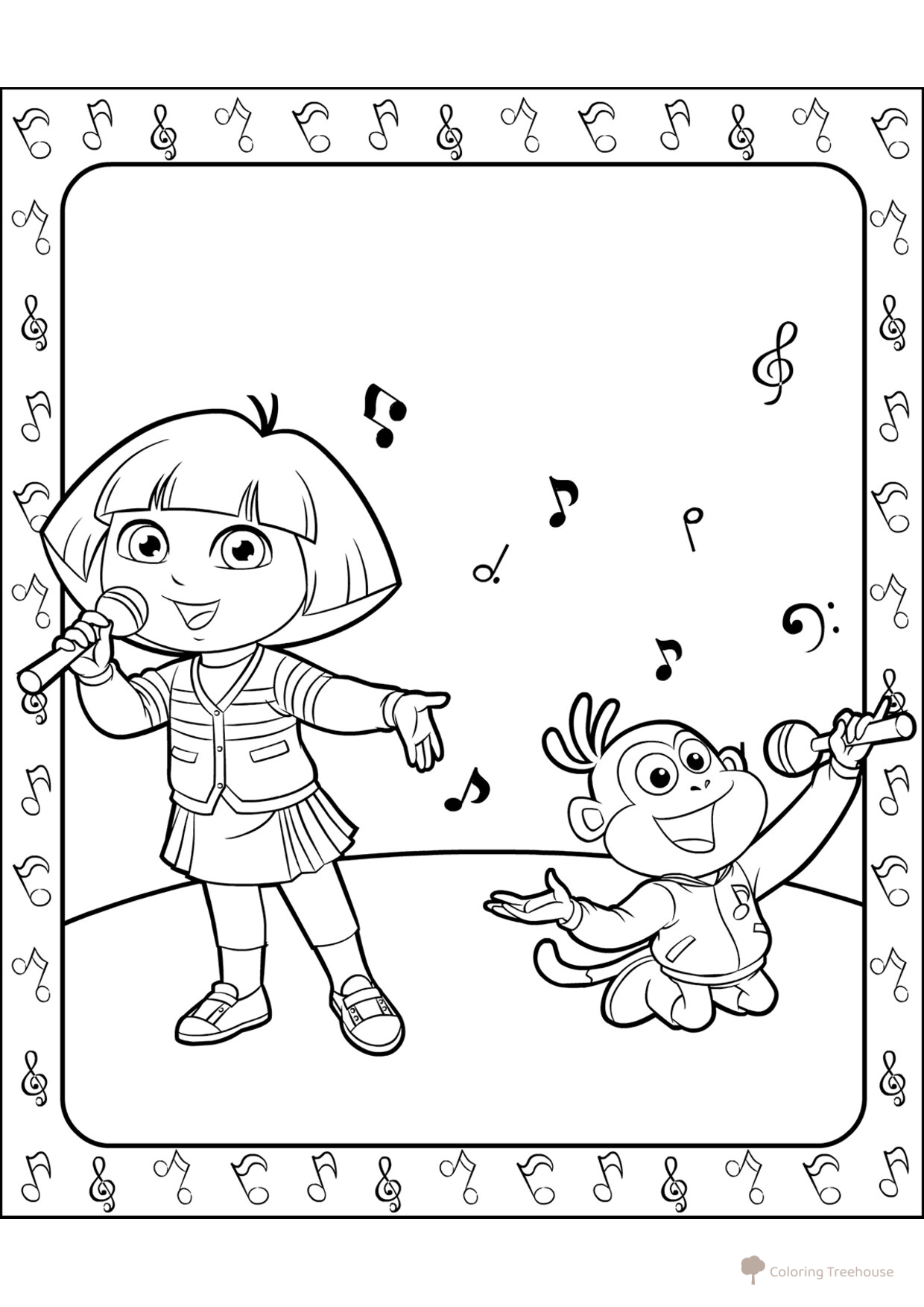 Dasha and Bashmachok Karaoke Coloring Page free printable Dora the Explorer Coloring Pages coloring page