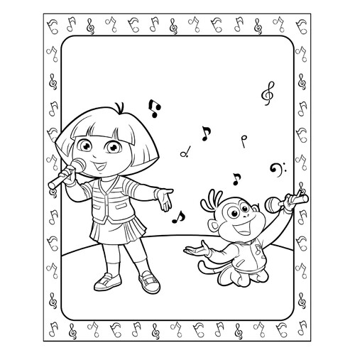 Dasha and Bashmachok Karaoke Coloring Page free printable Dora the Explorer Coloring Pages coloring page
