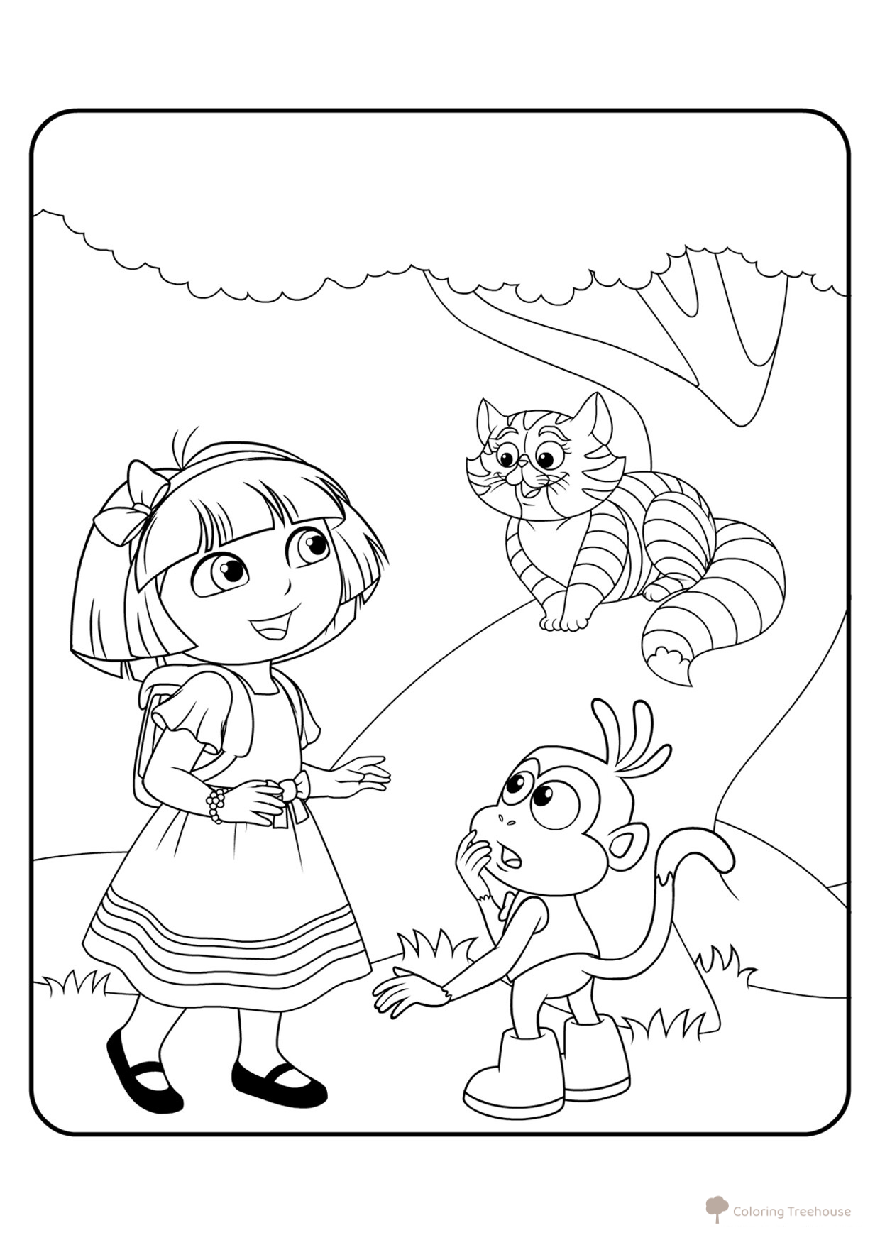 Dasha y el gato de Cheshire - página para colorear dibujo para colorear gratis de Páginas para colorear de Dora la exploradora