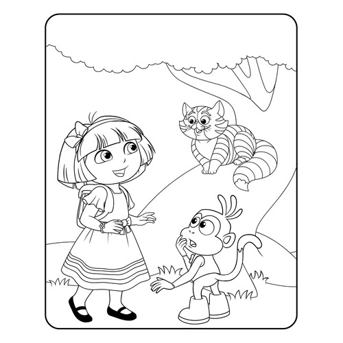 Dasha y el gato de Cheshire - página para colorear dibujo para colorear gratis de Páginas para colorear de Dora la exploradora