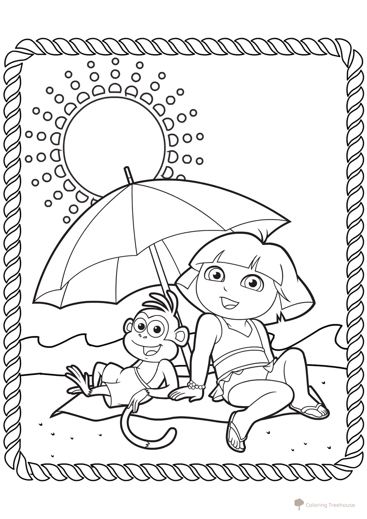 Dasha en la playa - página para colorear dibujo para colorear gratis de Páginas para colorear de Dora la exploradora