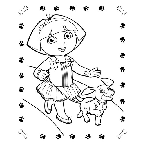 Dasha paseando con un cachorro - página para colorear dibujo para colorear gratis de Páginas para colorear de Dora la exploradora