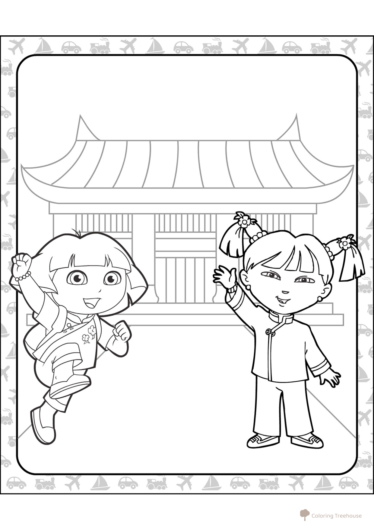 Dora la Exploradora en China - página para colorear dibujo para colorear gratis de Páginas para colorear de Dora la exploradora
