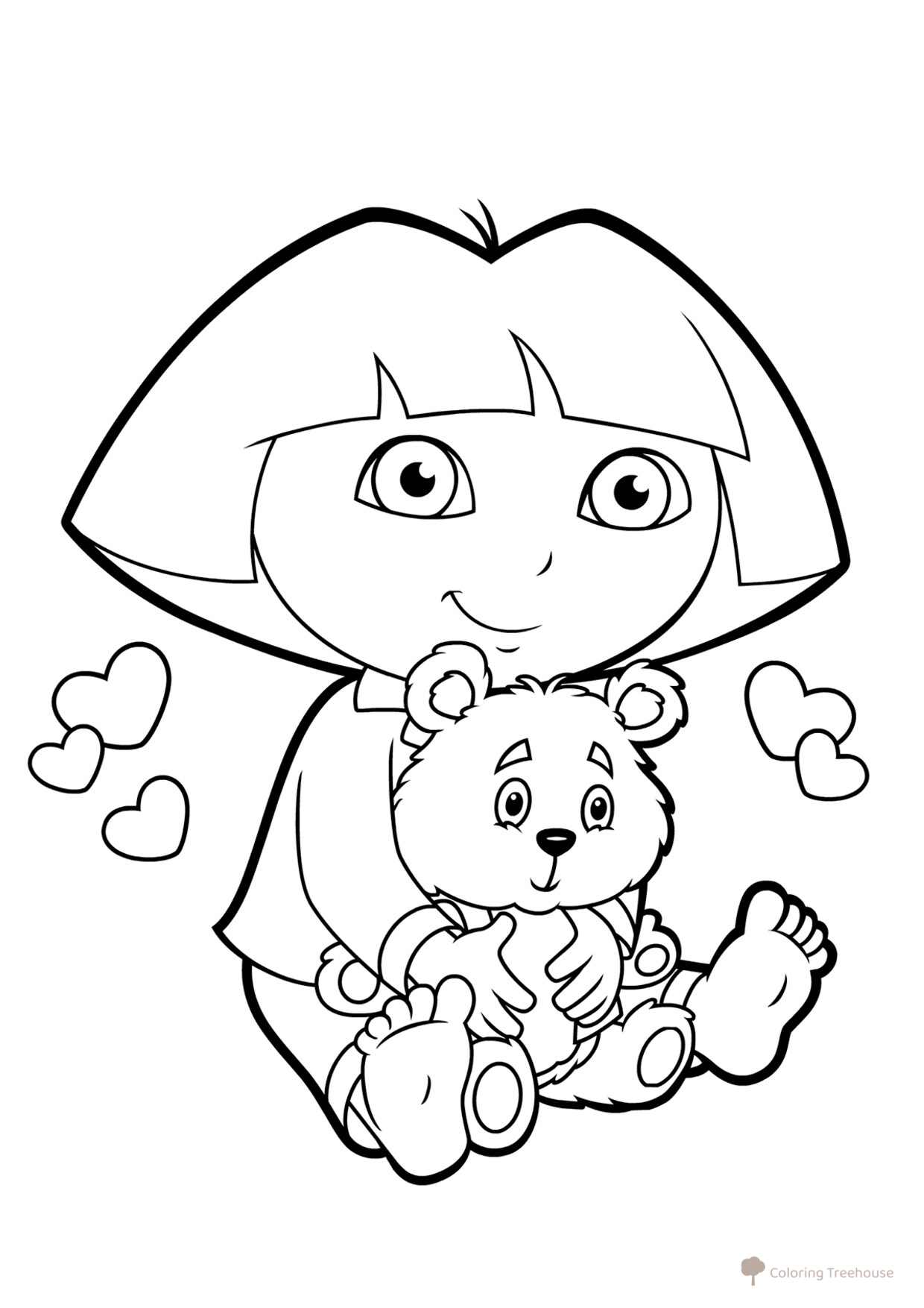 Dasha with Teddy Bear Coloring Page free printable Dora the Explorer Coloring Pages coloring page