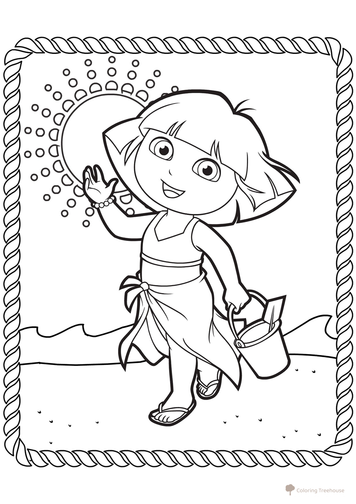 Dasha with Bucket and Shovel Coloring Page free printable Dora the Explorer Coloring Pages coloring page