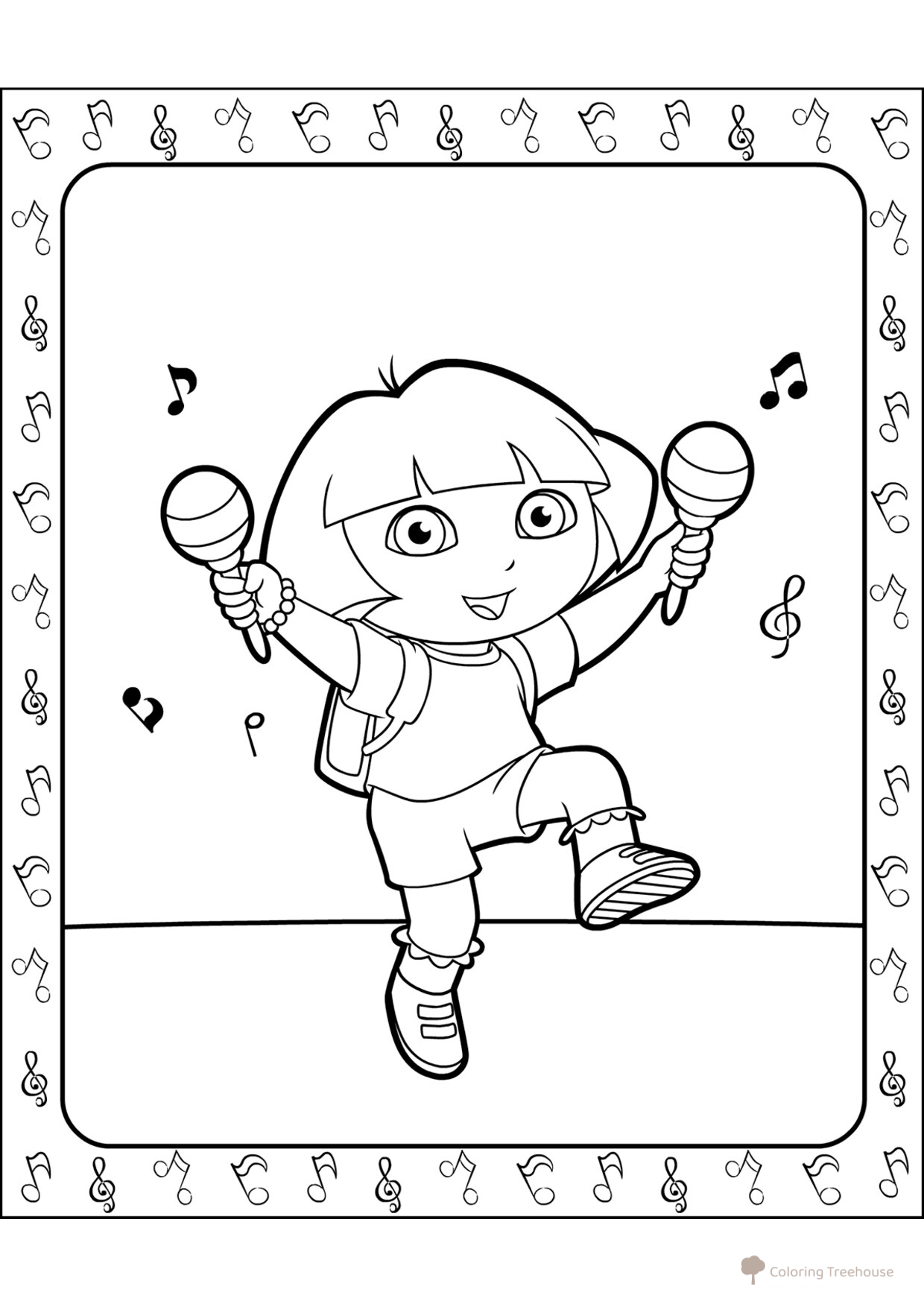 Dasha Dancing with Rattles Coloring Page free printable Dora the Explorer Coloring Pages coloring page